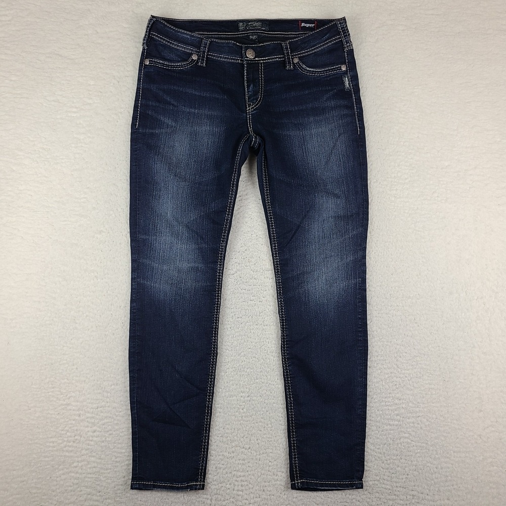 Silver Jeans Womens 33x29 Blue Suki Mid Rise Super Skinny Dark Wash Denim